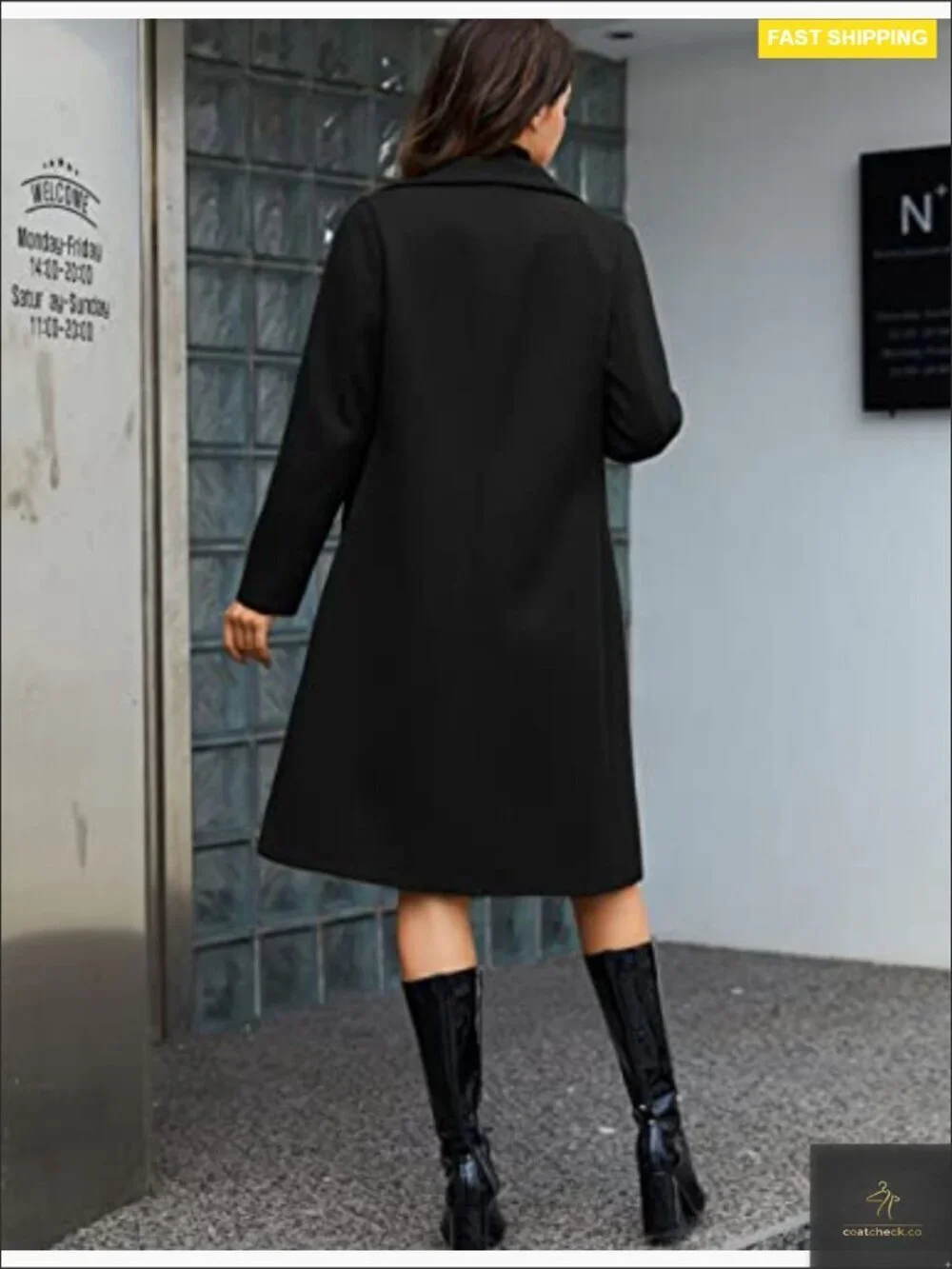 Wool Blend Trench Coat Notch Lapel Double Breasted Classic Elegant Pea Coat